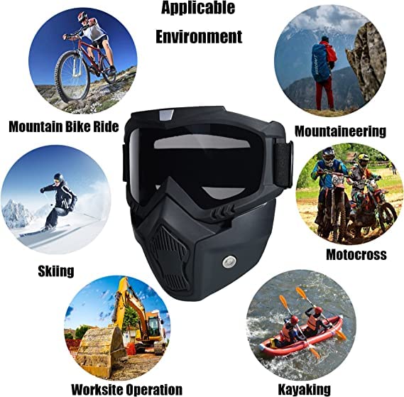 Goggle Mask Anti Scratch UV Protective Open Face & Eyewear Windproof Dirt Shield Adjustable Strap Soft Foam Padded Detachable
