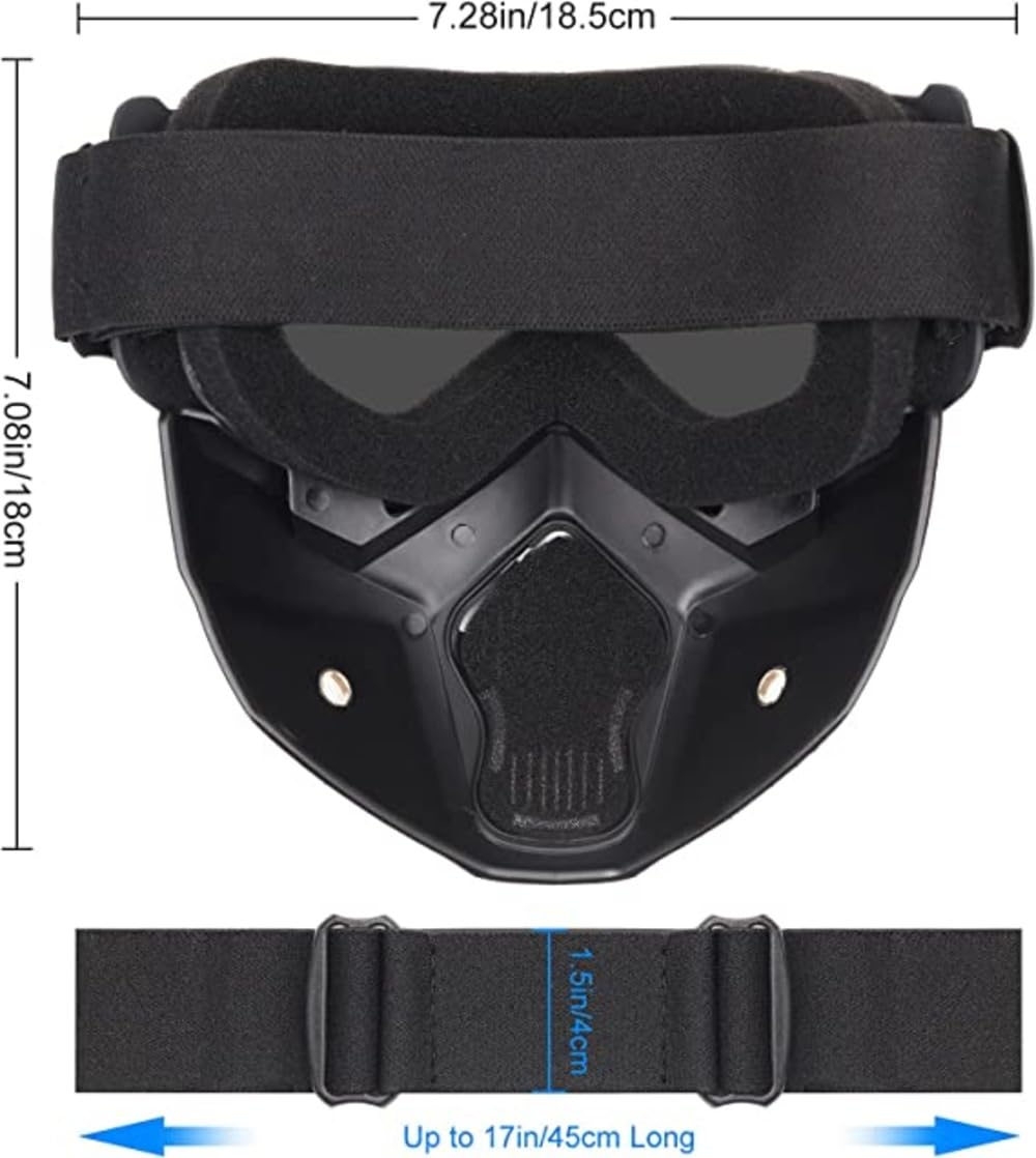 Goggle Mask Anti Scratch UV Protective Open Face & Eyewear Windproof Dirt Shield Adjustable Strap Soft Foam Padded Detachable